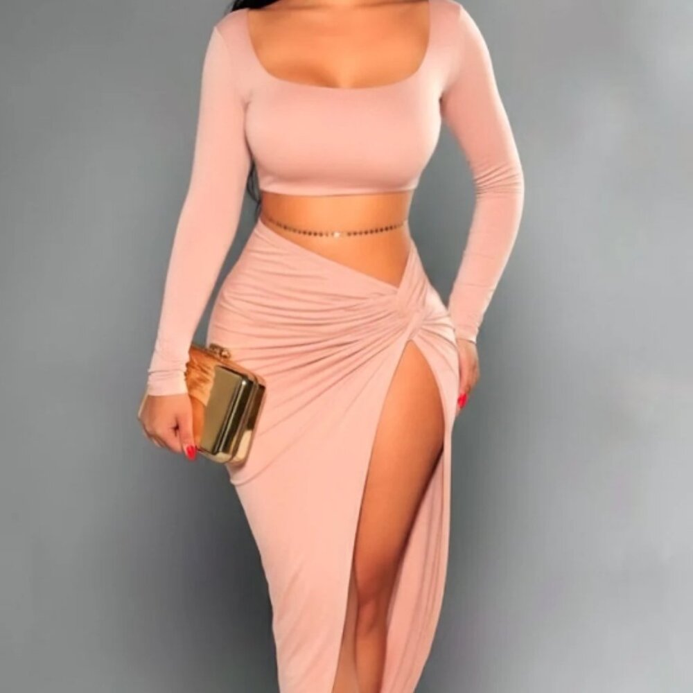 Hot Miami Styles Beige Two Piece Skirt Set Never Worn